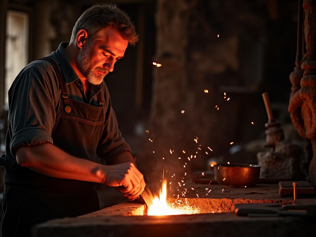 Maestro artesano trabajando en forja tradicional